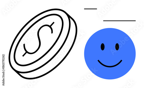 Financial success. Coin with dollar sign and happy face financial success and positivity. Financial success inspires prosperity, motivation, and economic growth. For economy, investments, personal