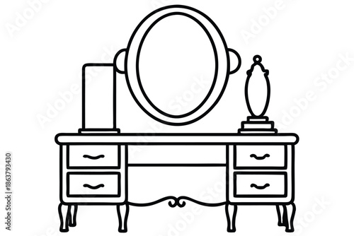 dressing table silhouette line art vector illustration