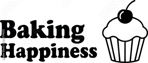 Baking Happiness Logo with Cherry Cupcake Icon for Bakery Branding and Pastry Shop Marketing