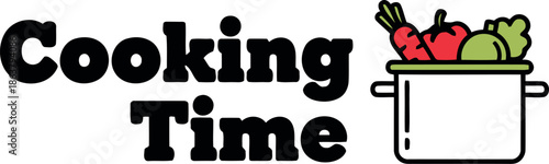 Cooking Time Logo with Vegetables in Pot – Culinary Icon for Recipe Blogs, Food Branding, Kitchen Graphics