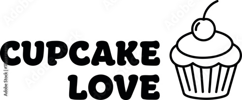 Cupcake Love Logo with Cherry Outline for Bakery Branding, Dessert Shop, or Cafe Design