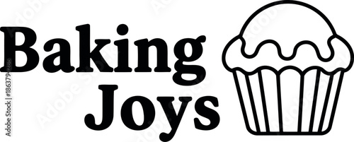 Baking Joys Logo with Cupcake Icon for Bakery, Pastry Shop, or Baking Business Branding