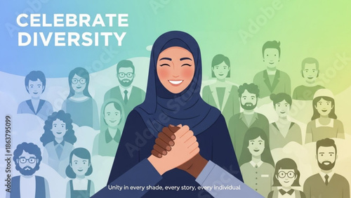 Diverse group of people holding hands celebrating unity and diversity concept for inclusion and equality flat vector illustration
