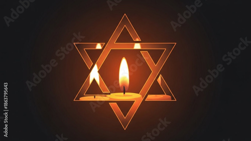 Star of David with a lit candle inside representing remembrance and faith a solemn symbol for Jewish holidays and memorial services