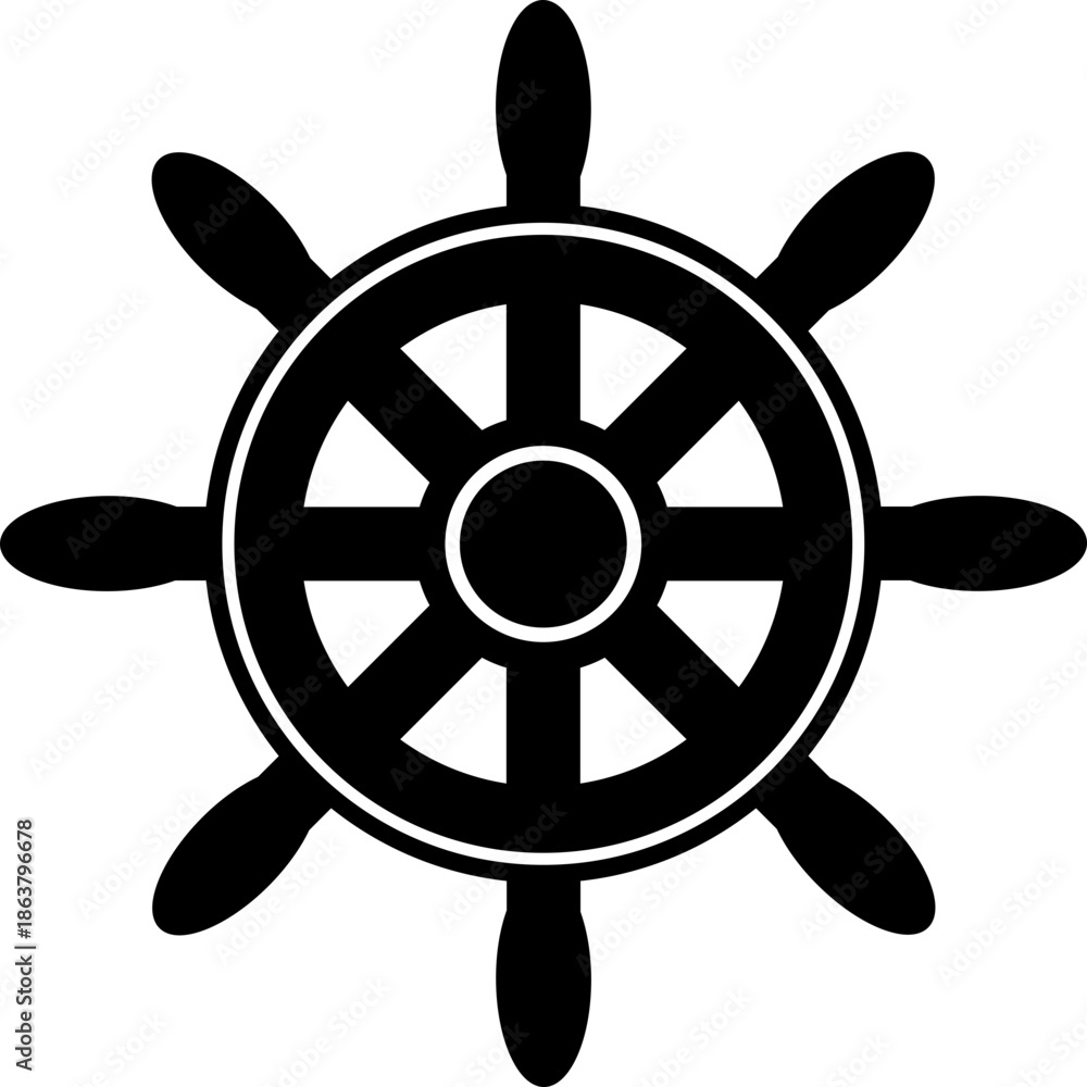 Obraz premium vintage marine vector illustrations, including lifebuoys, ship steering wheels, traditional anchors with rope, fishing hooks, and powerful tridents.Ship wheel silhouettes.