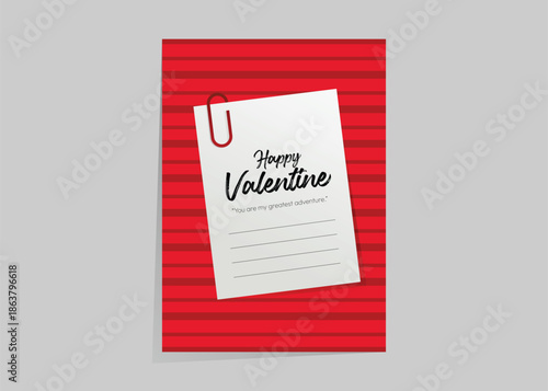 Romantic Valentine message design featuring a paper note, paperclip detail, and modern lettering.