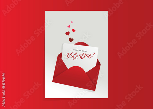 Sweet Valentine’s Day illustration featuring a red envelope and heartfelt proposal card.