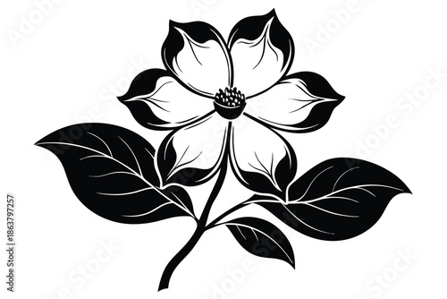 dogwood flower silhouette line art vector illustration