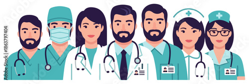 Diverse Group of Medical Professionals Standing Together.