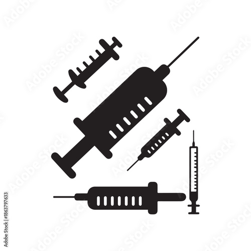 Medical Syringe Injection Vector Icon Set For Healthcare Hospital And Vaccination Branding Design.