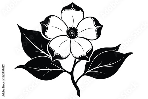 dogwood flower silhouette line art vector illustration
