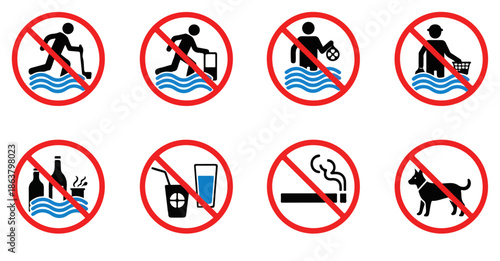 Collection of Prohibition Signs with Various Icons.