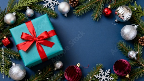Christmas gift box with ornaments