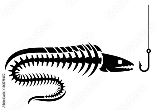 Black and White Fish Skeleton Illustration.