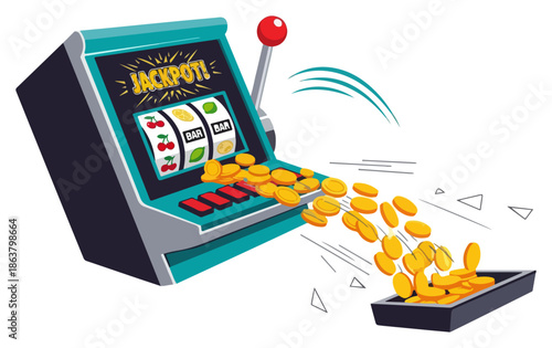 Slot Machine Dispensing Gold Coins.