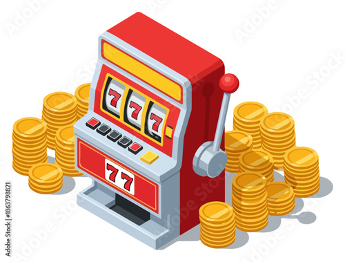 Red Slot Machine with Gold Coins.