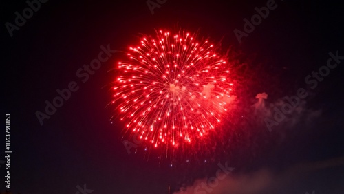Red fireworks exploding in night sky