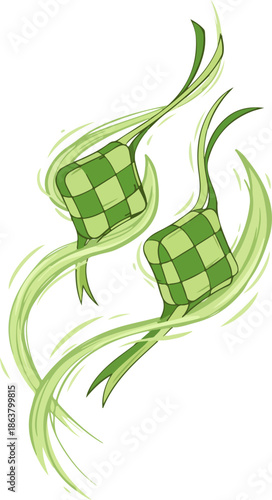 Two green ketupat vector illustration