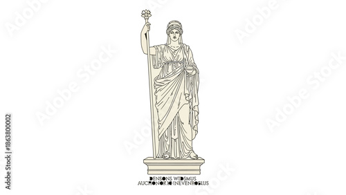 Elegant statue of a woman in ancient Greek attire holding a flower