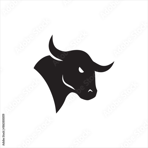  Silhouette aggressive bull head facing left powerful symbol Vector illustration