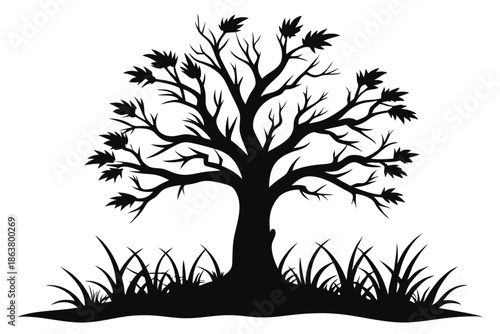 dead nettle tree silhouette line art vector illustration