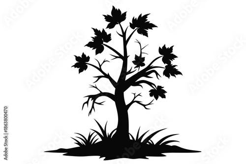 dead nettle tree silhouette line art vector illustration