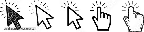 Cursor and Hand Click Icons Set with Interactive Pointer Styles Vector Illustration