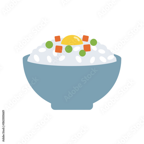 Simple Fried Rice Bowl with Egg and Vegetables Illustration