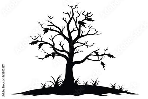 dead nettle tree silhouette line art vector illustration