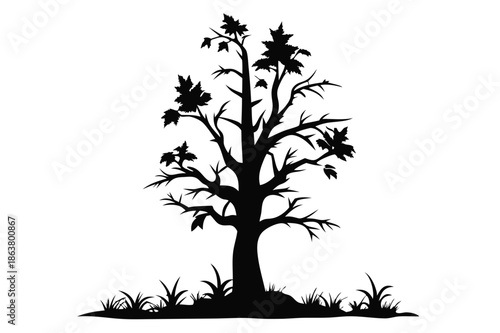 dead nettle tree silhouette line art vector illustration