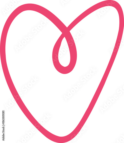 Sketch whimsical Red heart Doodle Crayon drawing. Romantic love line border, frame.