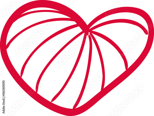 Sketch whimsical Red heart Doodle Crayon drawing. Romantic love line border, frame.