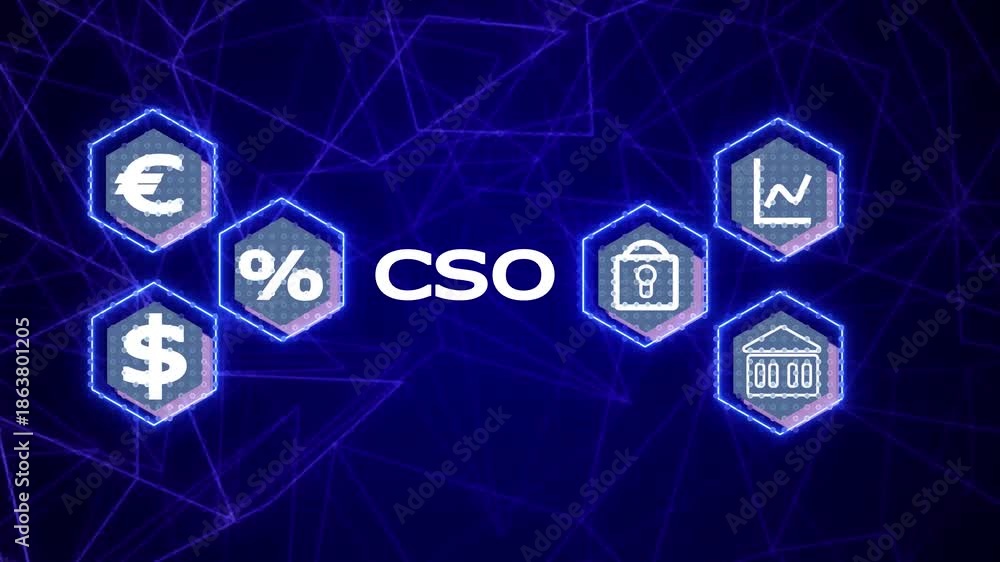 CSO acronym in center of hexagonal diagram with business icons. Chief ...