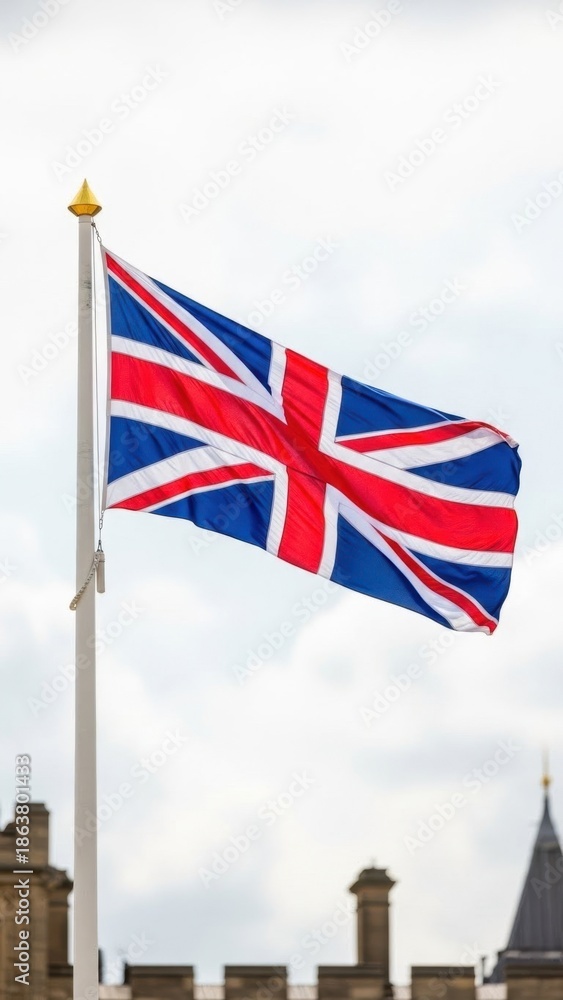 Naklejka premium Union Jack Flag Waving in the Wind