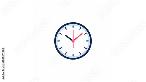 Illustration of an oval shaped clock with a dark blue border and white face showing ten after eleven