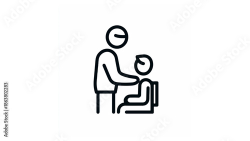 Illustration of a caregiver standing behind a seated person with hands on their shoulders in black outline