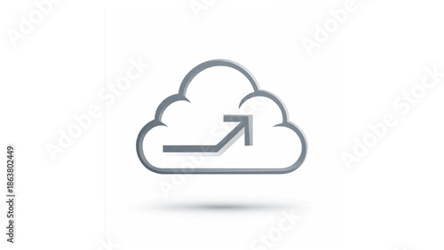 Cloud upload icon featuring a grey cloud shape with an arrow pointing upwards and to the right side