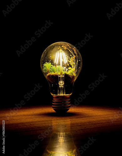 Light bulb with plants inside representing concept of Earth Day  