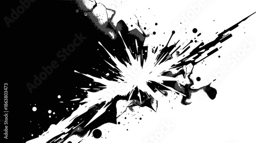 Dynamic black and white ink splash explosion with high contrast abstract design.