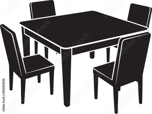  Modern Black Dining Table with Four Chairs Set