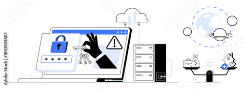 Cybersecurity concept. Cybersecurity visuals highlight data protection, encryption, and hacking threats. Cybersecurity also underscores safe computing and global connectivity. Ideal for technology