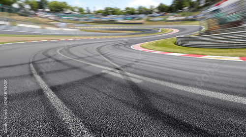 Racing track dynamic asphalt surface motion blur with tire marks