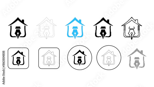 Collection of house and pen nib logos