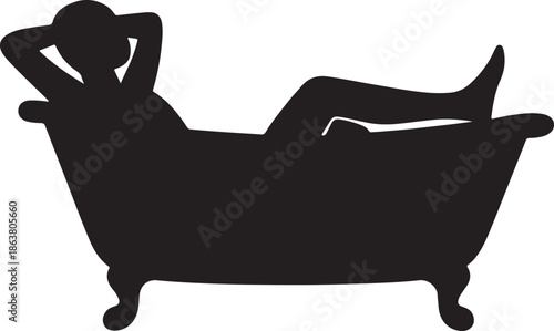 Person relaxing in bathtub silhouette vector illustration 
