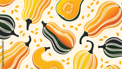 Autumn Squash and Pumpkin Illustration Pattern