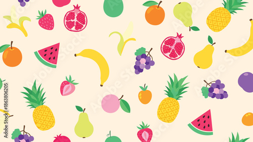 Colorful Flat Design Fruit Pattern Vector Illustration