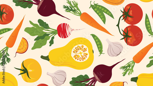Fresh Vegetable Pattern Illustration with Carrots Tomatoes and Beets