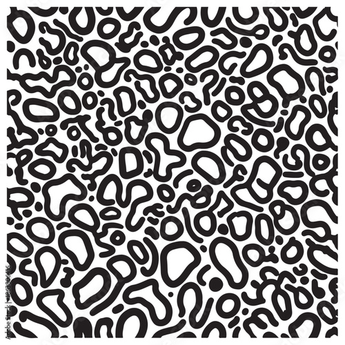 Abstract Organic Hand-Drawn Seamless Pattern with Black Shapes on White