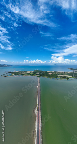 Aerial shot of Liandao Road, Fengche Island, Shigongliao, Honghai Bay, Shanwei City
