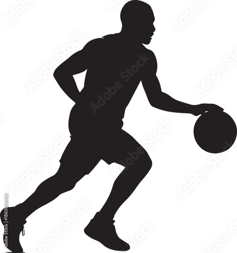 Basketball player dribbling ball silhouette vector sports illustration

